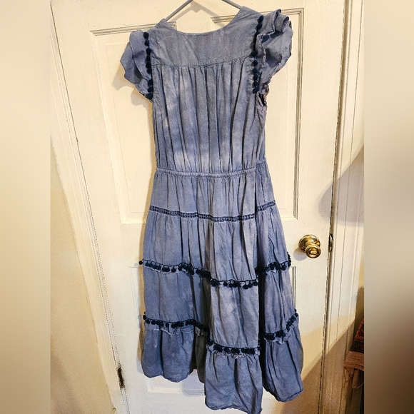 Distressed Blue Peasant Maxi Dress - Picture 2 of 4